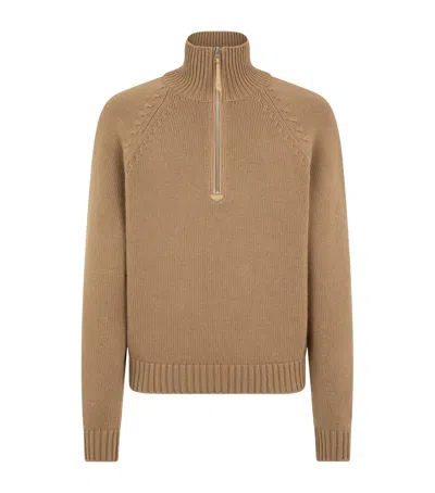 Tom Ford Virgin Wool-cashmere Half-zip Sweater In Brown
