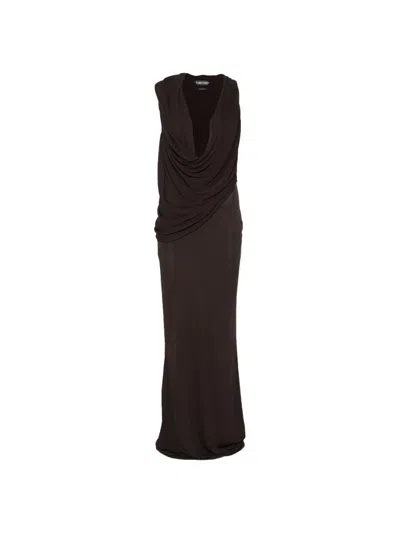 Tom Ford Draped Crepe-jersey Knee-length Dress In Brown