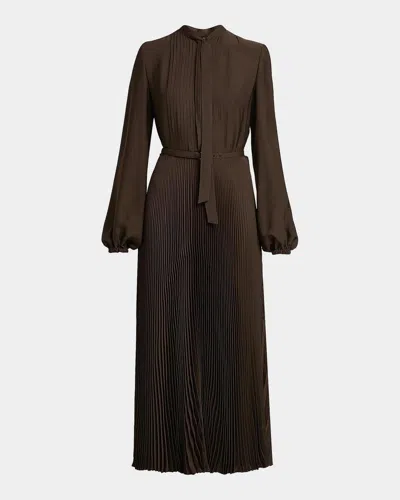 Tom Ford Viscose Crepe De Chine Pleated Dress In Brown
