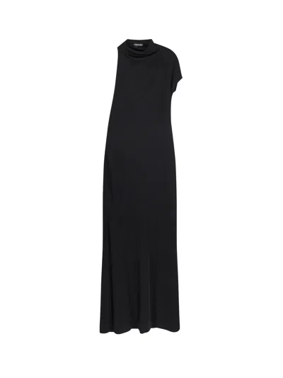 Tom Ford Long Draped One Shoulder Maxi Dress In Black