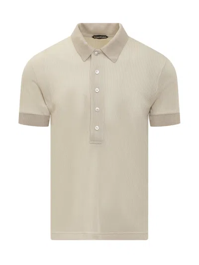 Tom Ford Viscose Polo Shirt In Neutrals