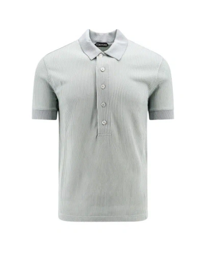 Tom Ford Viscose Polo Shirt With Ribbed Pattern In White