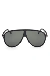 Tom Ford Vladamir Pilot Sunglasses, 65mm In Shiny Black Eco/green Lenses