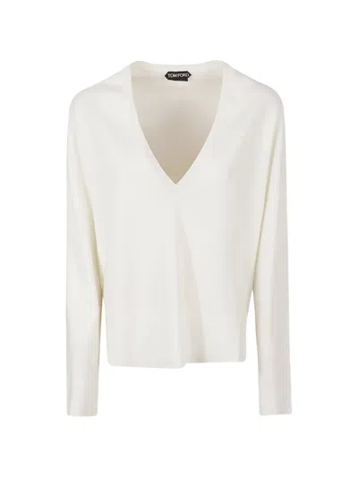Tom Ford V-neck Drop-shoulder Sweater In White