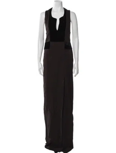 Pre-owned Tom Ford V-neck Long Dress In Brown