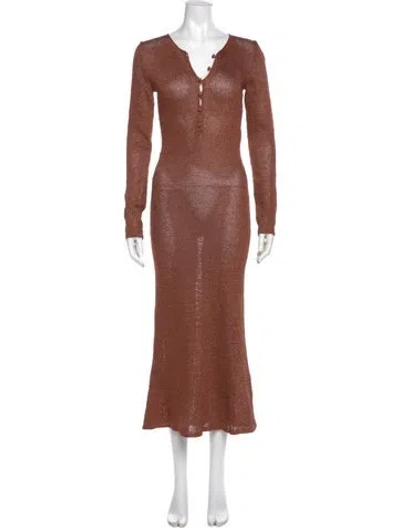Pre-owned Tom Ford V-neck Long Dress In Brown