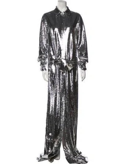 Pre-owned Tom Ford V-neck Long Dress In Silver