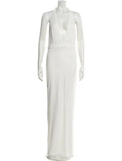 Pre-owned Tom Ford V-neck Long Dress In White