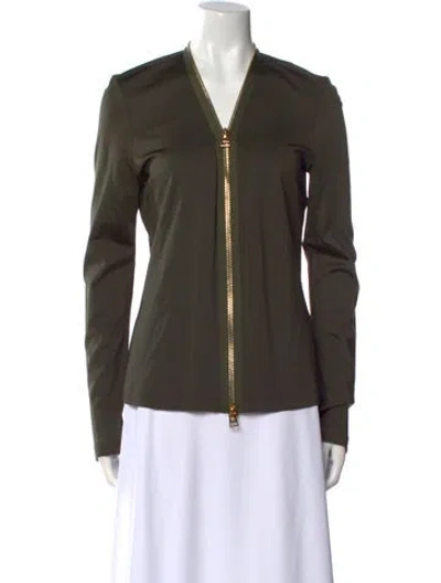 Pre-owned Tom Ford V-neck Long Sleeve Blouse In Green