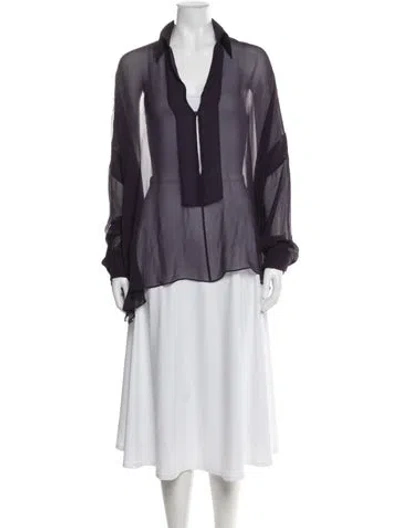 Pre-owned Tom Ford V-neck Long Sleeve Blouse In Purple
