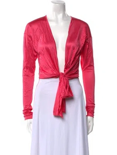 Pre-owned Tom Ford V-neck Long Sleeve Crop Top In Pink