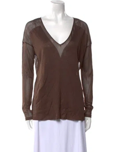 Pre-owned Tom Ford V-neck Long Sleeve Top In Brown
