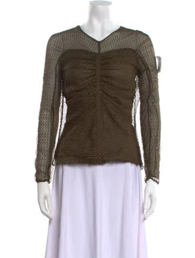 Pre-owned Tom Ford V-neck Long Sleeve Top In Green