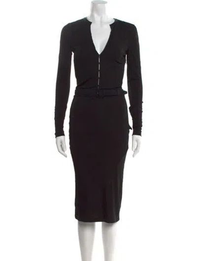 Pre-owned Tom Ford V-neck Midi Length Dress In Black