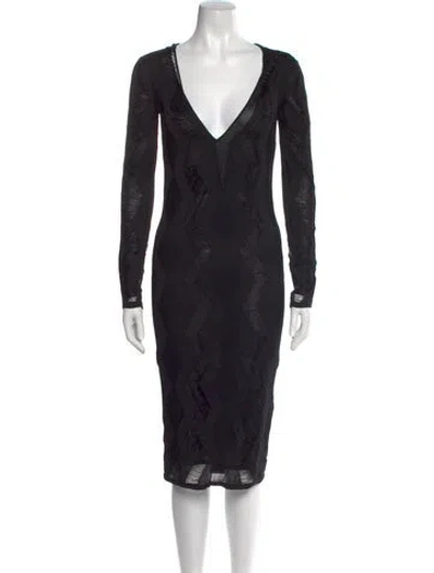 Pre-owned Tom Ford V-neck Midi Length Dress In Black