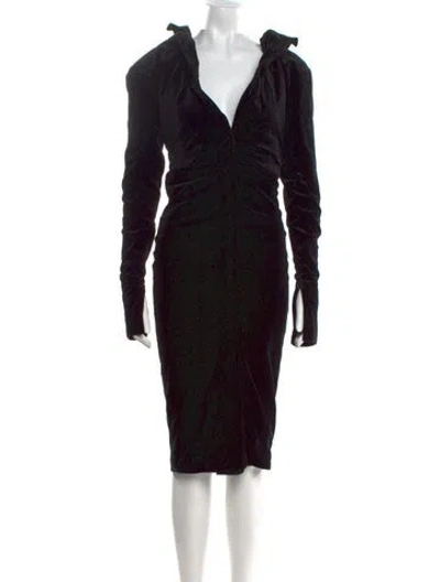Pre-owned Tom Ford V-neck Midi Length Dress In Black