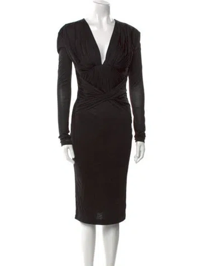 Pre-owned Tom Ford V-neck Midi Length Dress In Black