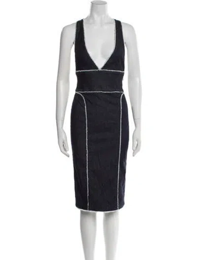 Pre-owned Tom Ford V-neck Midi Length Dress In Blue