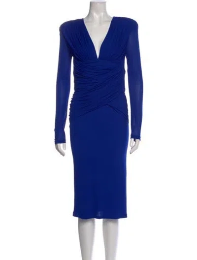 Pre-owned Tom Ford V-neck Midi Length Dress In Blue