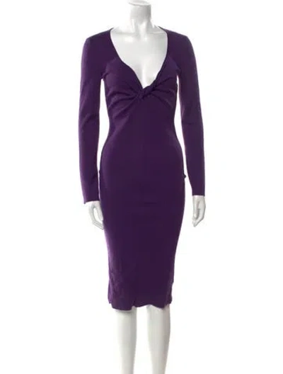 Pre-owned Tom Ford V-neck Midi Length Dress In Purple