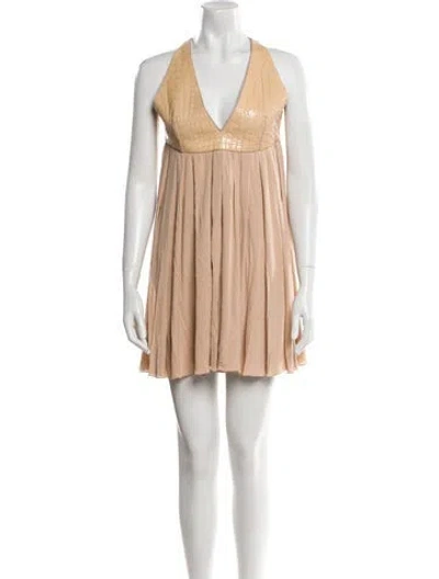 Pre-owned Tom Ford V-neck Mini Dress In Neutral