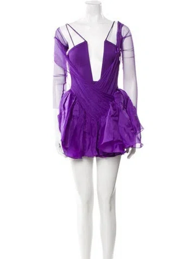 Pre-owned Tom Ford V-neck Mini Dress In Purple