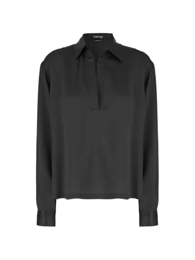 Tom Ford Long-sleeve Polo Shirt In Black