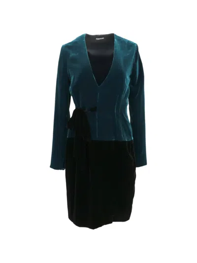 Tom Ford V-neck Wrap-tie Mini Dress In Blue