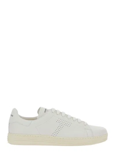 TOM FORD 'WAIWICK' WHITE LOW TOP SNEAKERS WITH PERFORATED LOGO ON THE SIDE AND LOGO PATCH ON THE TONGUE