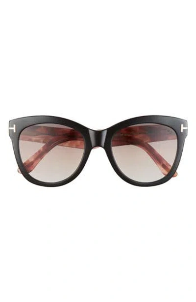 Tom Ford Wallace 54mm Gradient Cat Eye Sunglasses In Shiny Black Pink Havana/brown