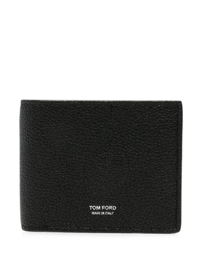Tom Ford Wallet Bifold Soft Grain Leather "t Line Classic" In Black