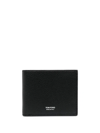 Tom Ford Soft Grain T Line Bifold Wallet In Black