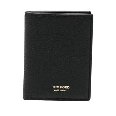 Tom Ford Black Card Holder With Embossed Logo Lettering On The Front In Grained Leather Man
