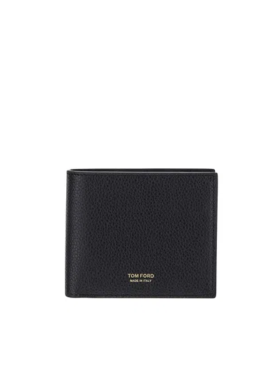 Tom Ford Soft Grain Leather T Line Classic Bifold Wallet In Black