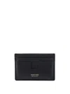Tom Ford Black Card Holder With Embossed Lgoo Lettering On The Front And Money Clip In Grained Leather Man In Black