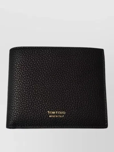 Tom Ford Wallet Cardholder Textured Leather Nylon Silk In Black