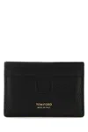 Tom Ford Black T Line Card-holder With Gold-colored Embossed Logo In Grainy Leather Man