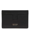 Tom Ford Black T Line Card-holder With Gold-colored Embossed Logo In Grainy Leather Man