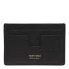 Tom Ford Black T Line Card-holder With Gold-colored Embossed Logo In Grainy Leather Man