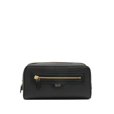 Tom Ford Grained Calf Leather Toiletry Case In Black