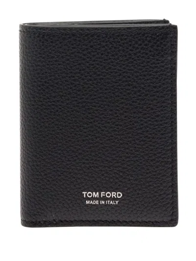 Tom Ford Black Leather Card Holder In Red