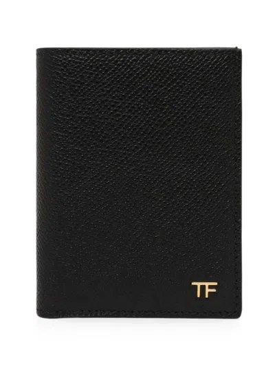 Tom Ford Grained Leather Small Folding Cardholder In Black