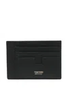 Tom Ford Black Card Holder With Embossed Lgoo Lettering On The Front And Money Clip In Grained Leather Man In Black