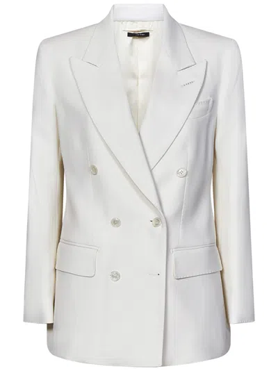 Tom Ford Pinstripe Double-breasted Blazer Jacket In Neutrals