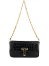 Tom Ford Mini Crossbody Bag In Black Calf Leather With Crocodile Effect