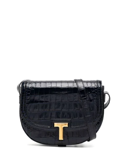 Tom Ford Shiny Croc Embossed Crossbody Bag In Black