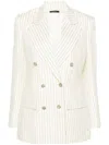 Tom Ford Striped Double-breasted Wool-blend Blazer In Nude & Neutrals