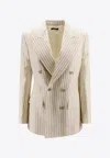 Tom Ford Striped Double-breasted Wool-blend Blazer In White