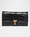 Tom Ford Wallis Flap Wallet In Shiny Croc-embossed Leather In Black