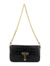 Tom Ford Mini Shoulder Bag In Stamped Crocodile Calf Leather In Black